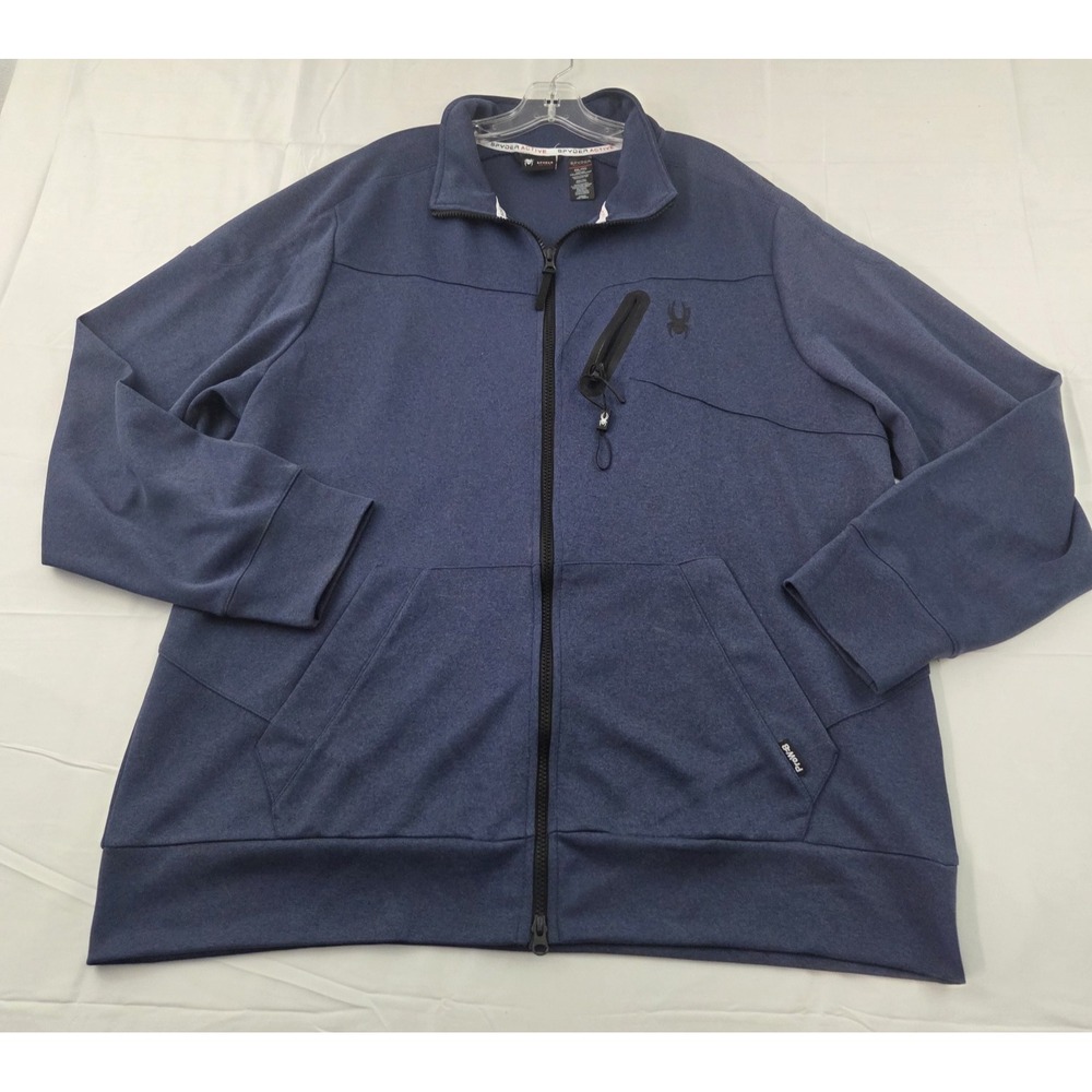 Spyder Active Jacket Mens XXL Blue Full Zip Stretch Performance Athleisure Sport